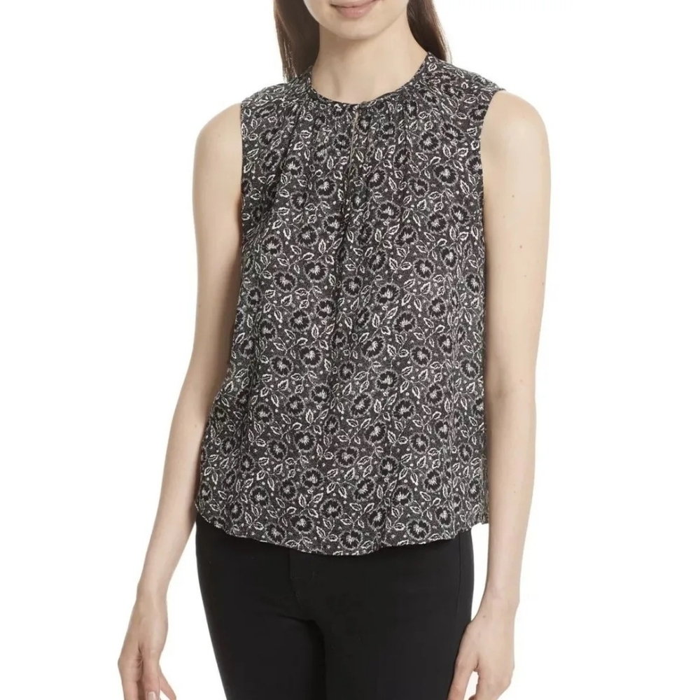Rebecca Taylor Sweet Briar silk tank top floral black white size 6 (flaw)